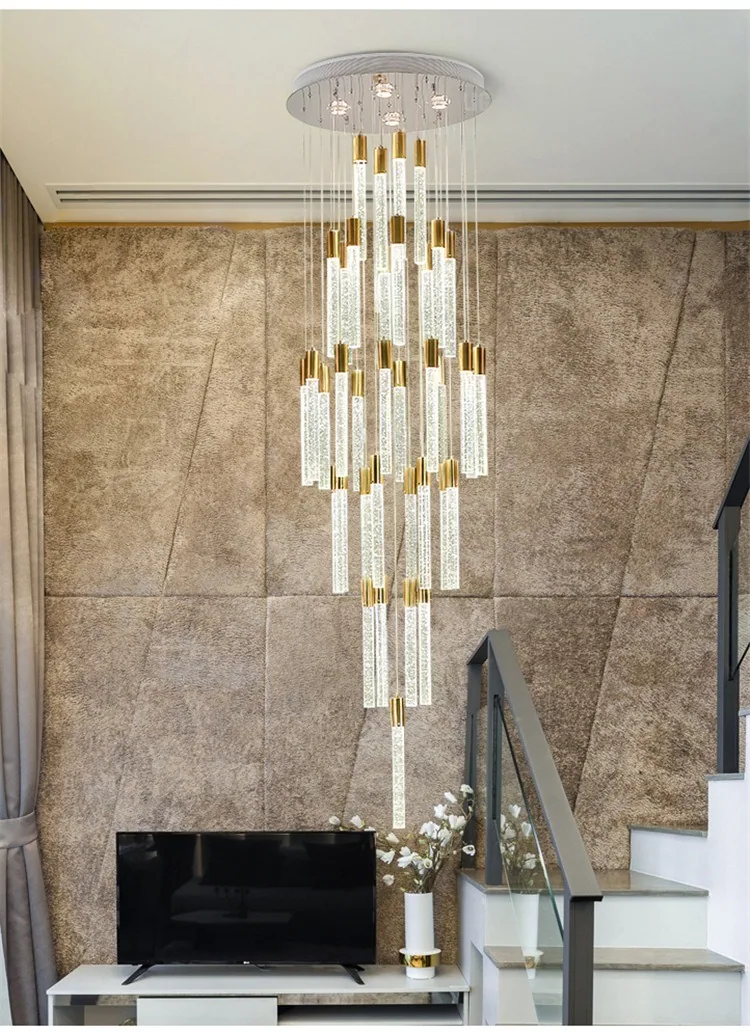 Modern Minimalist Crystal Chandelier — Duplex, Stairwell & Living Room — view 7
