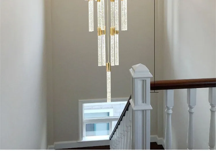 Modern Minimalist Crystal Chandelier — Duplex, Stairwell & Living Room — view 9