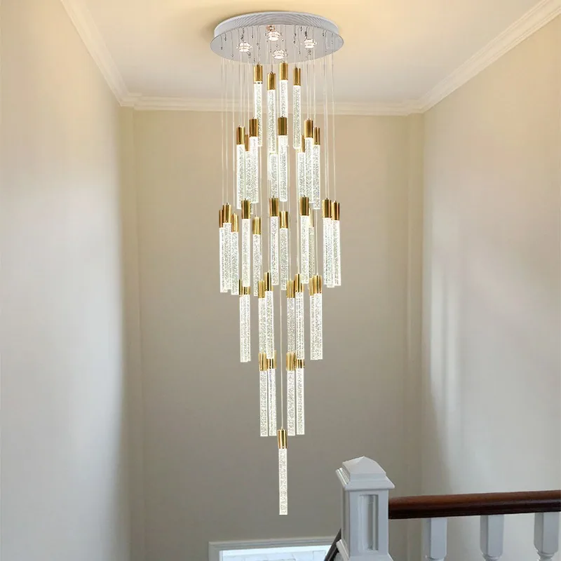 Modern Minimalist Crystal Chandelier — Duplex, Stairwell & Living Room — view 2