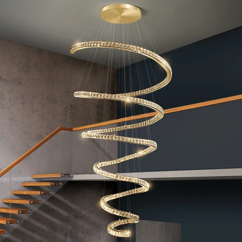 Light-Luxury Crystal Ring Chandelier — Stairwell & Duplex Living Room — view 4