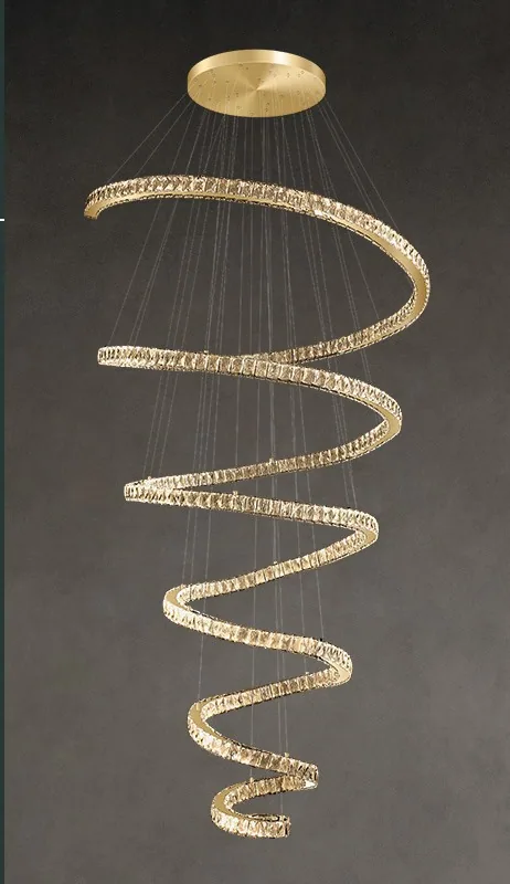 Light-Luxury Crystal Ring Chandelier — Stairwell & Duplex Living Room — view 6