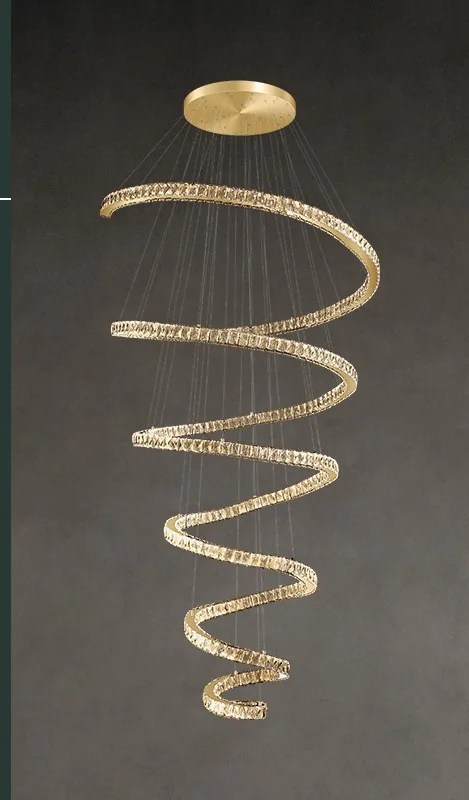 Light-Luxury Crystal Ring Chandelier — Stairwell & Duplex Living Room — view 7