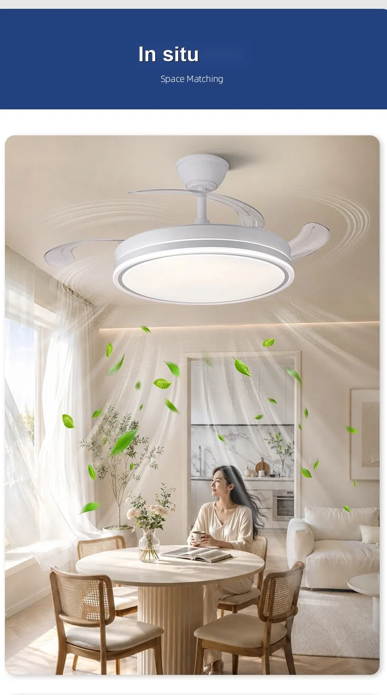 Modern Minimalist Retractable Fan Ceiling Fan Light — Living Room, Bedroom & Dining Room — view 7