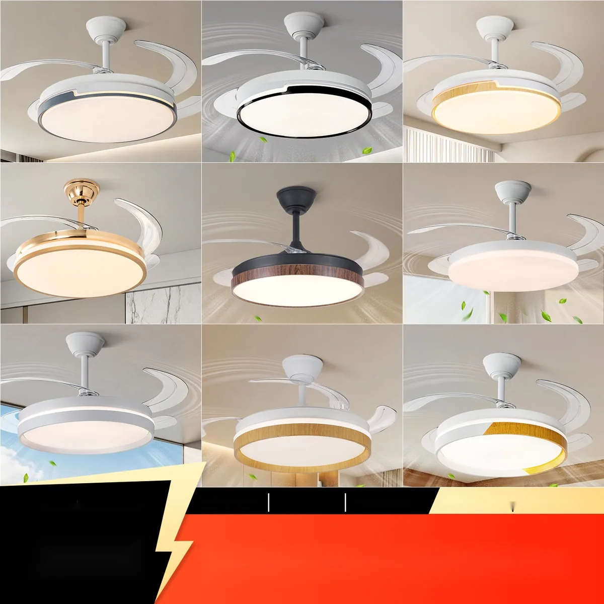 Modern Minimalist Retractable Fan Ceiling Fan Light — Living Room, Bedroom & Dining Room — view 1