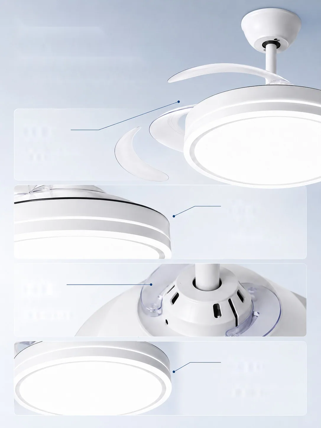 Modern Retractable Fan Ceiling Fan Light — Living Room, Bedroom & Dining Room (Model SJ-1107) — view 9