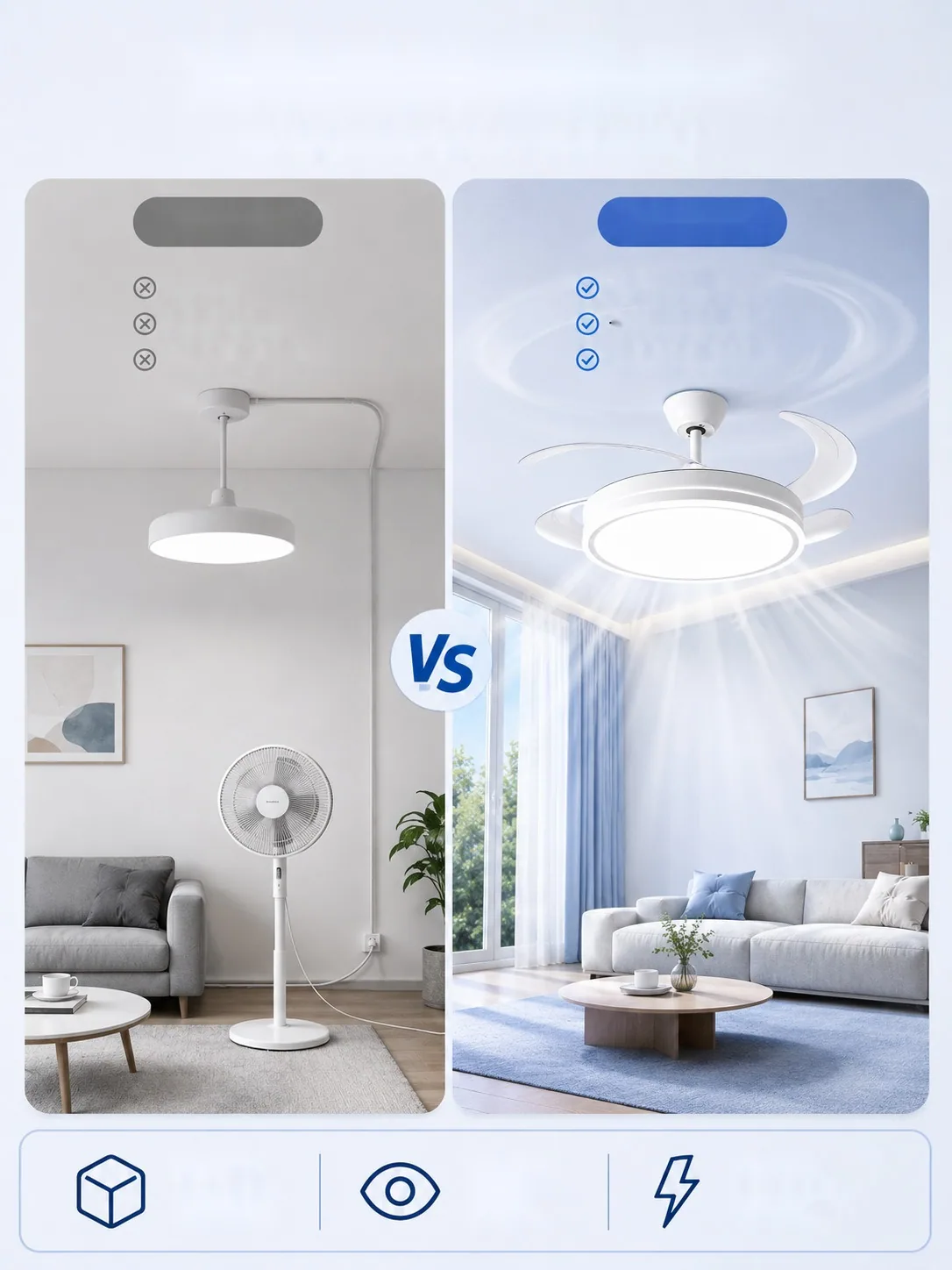 Modern Retractable Fan Ceiling Fan Light — Living Room, Bedroom & Dining Room (Model SJ-1107) — view 10