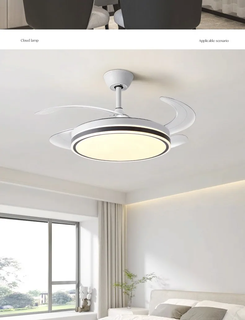 Modern Minimalist Retractable Fan Ceiling Fan Light — Living Room & Dining Room (Model 998998) — view 4