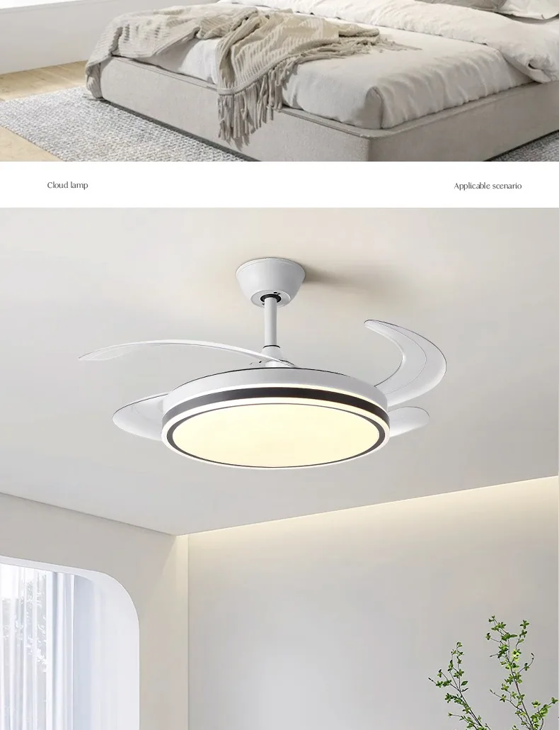 Modern Minimalist Retractable Fan Ceiling Fan Light — Living Room & Dining Room (Model 998998) — view 5