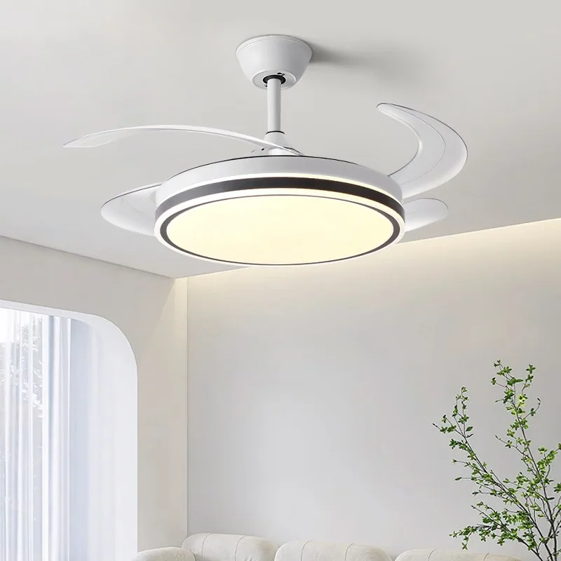Modern Minimalist Retractable Fan Ceiling Fan Light — Living Room & Dining Room (Model 998998) — view 1
