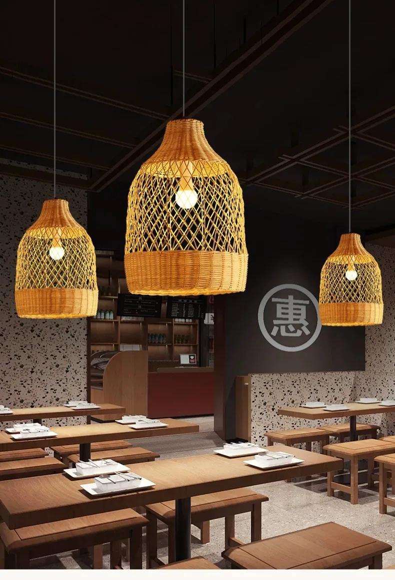 Vintage Rattan Chandelier — Dining Room — view 11