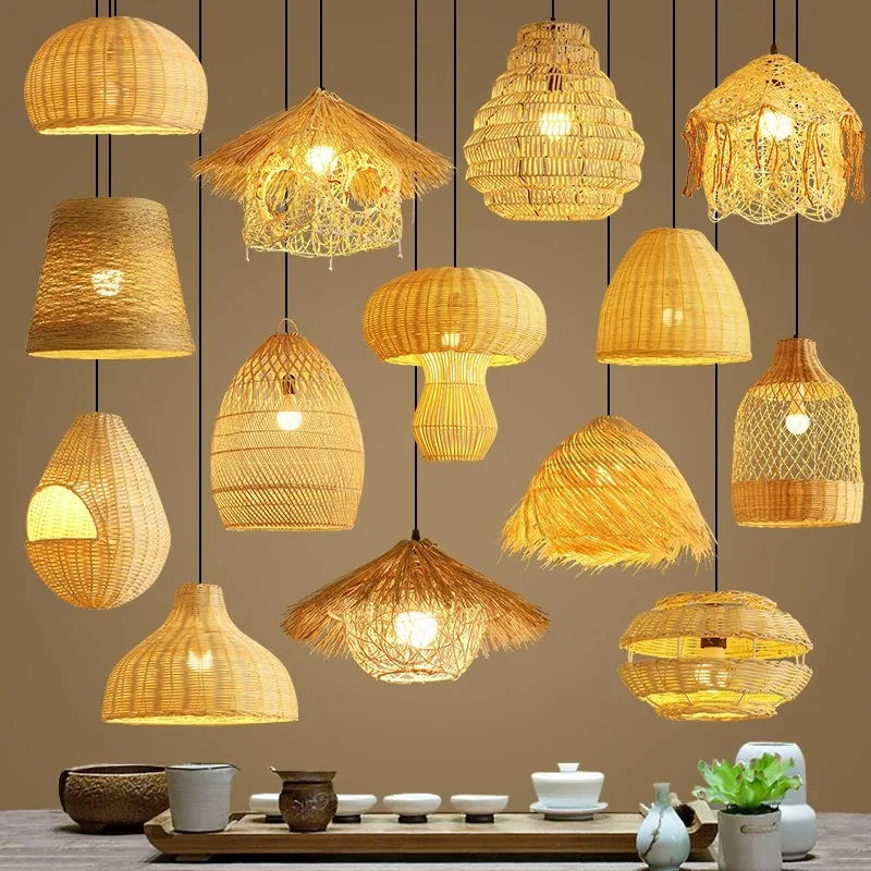 Vintage Rattan Chandelier — Dining Room — view 1