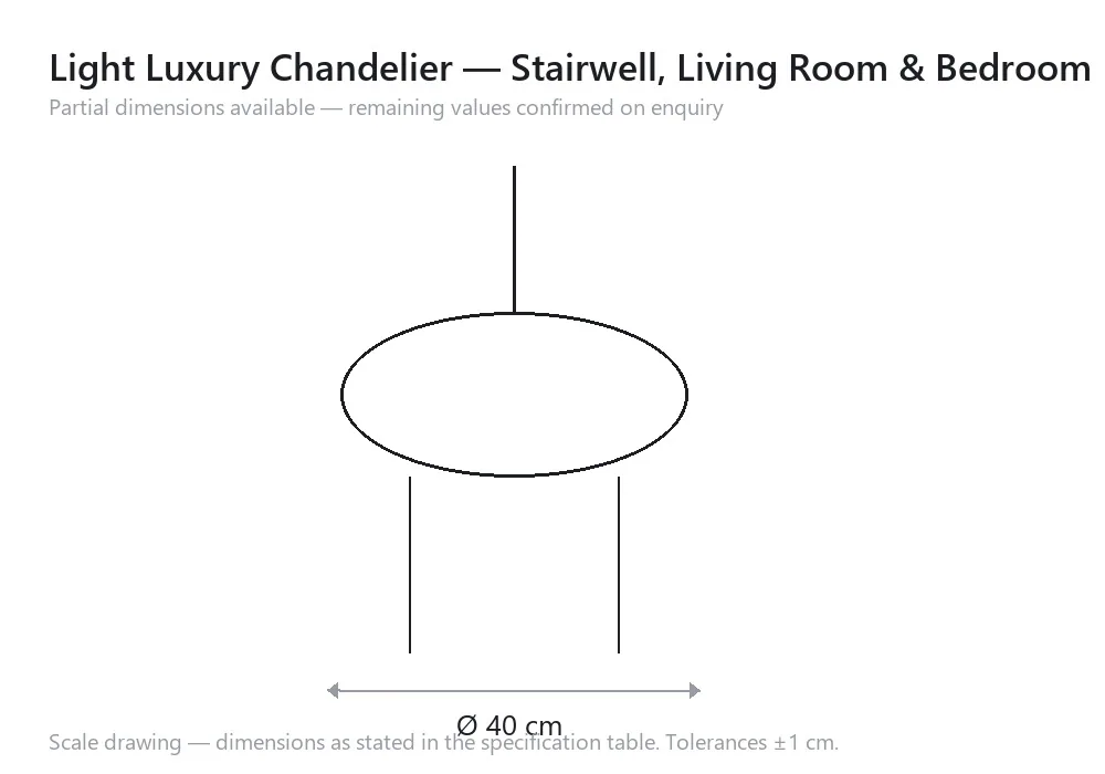 Light Luxury Chandelier — Stairwell, Living Room & Bedroom — scale drawing, Ø 40 cm