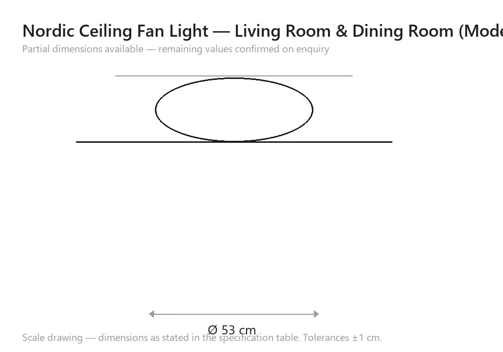 Nordic Ceiling Fan Light — Living Room & Dining Room (Model xyj) — scale drawing, Ø 53 cm