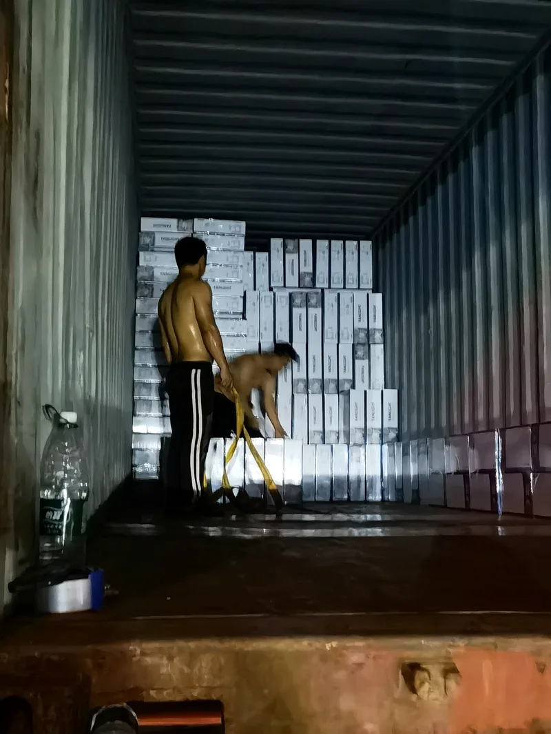 Container interior, loaded pallets